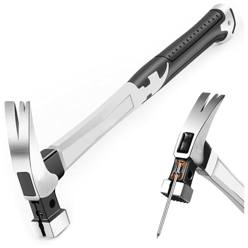 Uadme Claw Hammer with Magnetic Nail Holder, Square Head Framing Hammer with Anti-Slip Handle, Roofing Hammers for Carpentry Woodworking, Home Improvement, Emergency