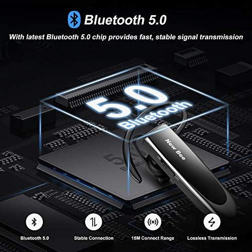 New bee Main Libre Bluetooth Oreillette, Casque sans Fil Bluetooth avec Microphone 60 Jours en Veille Casque Mains Libres avec Microphone Casque pour iPhone Samsung, HTC, LG, Sony, PC (Noir)