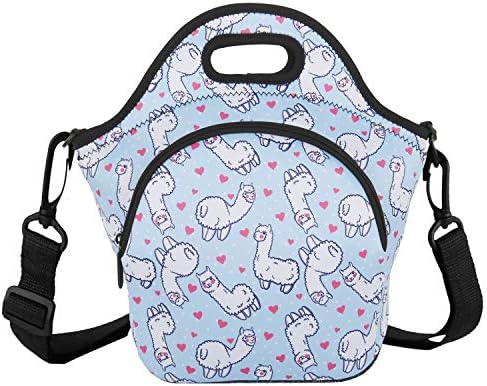 Violet Mist Unicorn Mermaid Neoprene Insulated Lunch Tote Bag Soft Large with Extra Pocket Detachable Adjustable Shoulder Lunchbox Handbags for Women Men Kids Girls Boys School(Alpaca)