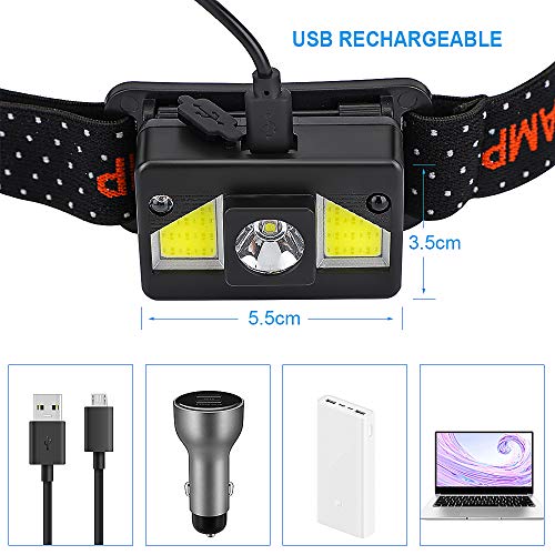 bedee LED Head Torch, [2 Pack] USB Rechargeable Headlamp, Super Bright 1000 Lumens COB LED Head Torch Rechargeable, 8 Lighting Modes, IPX5 Waterproof Headlight for Kids Adults Camping Running Fishing
