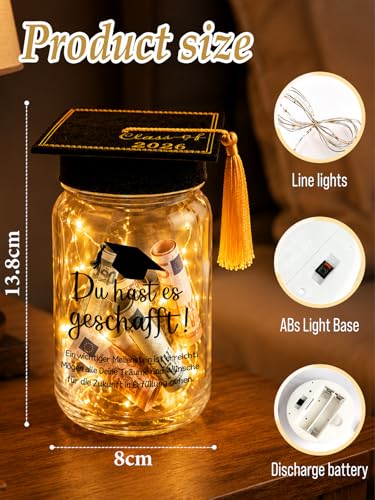 TUZELITA Original Passed Exam Gift, LED Bottle Light Graduation Money Gifts Packaging with Graduate Hat - Gift Box for ABI, Bachelor, Master Graduation Gift Du hast es Geschafft