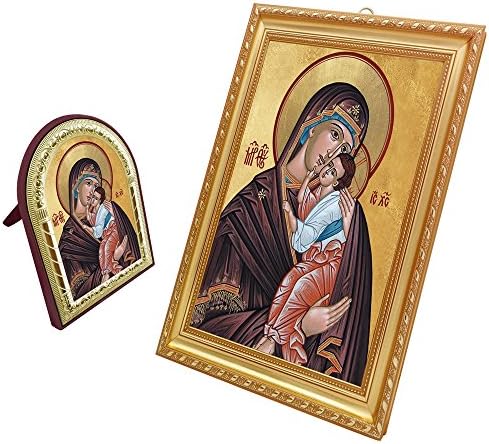 FengMicon Painting Art of Greek Orthodox Church Catholic Religious Icon Picture Mother Mary Baby Christ with Frame 2pcs/set for Home Decor Church Suppliers (Mother of God+gold Trim)