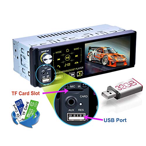 youyuekeji Single Din Car Stereo - 4.1'' Car Radio HD Touchscreen with Bluetooth USB/MP3/MP5/AM/FM/RDS Radio Support Rear View Camera +External Microphone/Subwoofer/Steering Wheel Control