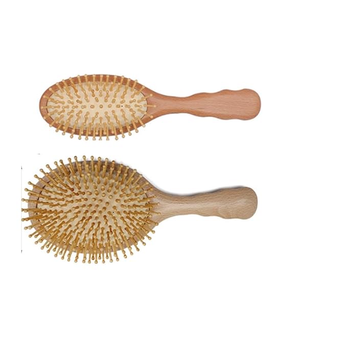 MengY Natural Wood Rubber Hair Brush Wooden Bristles