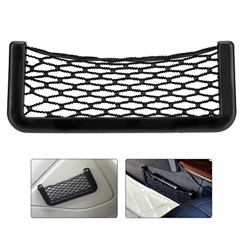 Black Storage Network Mesh Bag, Car Trunk String Bag Storage Net Pocket, Nylon Elastic Nets Sticky Bag Holder Organizer for Phones,Charge, Cigarettes, 20  8.5cm