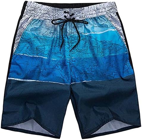 Sayhi Mens Print Drawstring Elastic Waist Summer Swim Trunks Beach Shorts Blue M