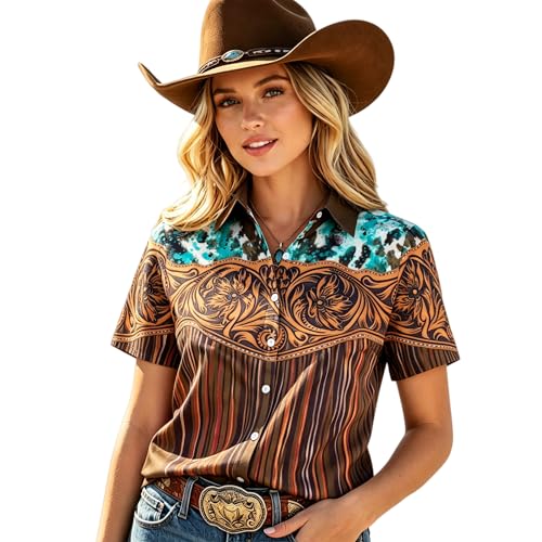 Western Shirts for Women Cowgirl Button Up Shirt Cowboy Outfit Rodeo Tops at Amazon