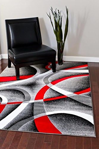 2305 Gray Black Red White Swirls 710 X 106 Modern Abstract Area Rug Carpet