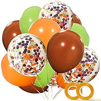 BUENAVO Woodland Party Decorations Balloons 40 Pack- 12 Inch Brown Orange Fruit Green Latex Balloons with Confetti Balloon for Baby Shower Woodland Creatures Party Supplies Forest Party Favors