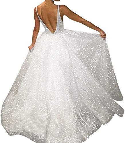 OWMEOT Women's Wedding Dress Lace Double V-Neck Sleeveless Evening Dress Beach Bridal Dresses Gown A Line Bride Dress Black