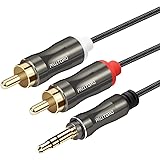 PALLTORO 3.5mm to 2 RCA Cable, [Dual Shielded Gold-Plated] Nylon Braided AUX Male to 2RCA Male Stereo Audio Adapter Coaxial C
