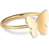NVWAROCK 1mm Butterfly Bow Thin Stacking Rings for Women 14K Gold Filled Slim Statement Band Ring Non Tarnish Cute Pinky Ring Size 5 to 10