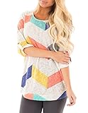 ZESICA Women's 3/4 Sleeve Multi Color Chevron Stripes Tunic Casual Blouse Tops