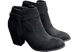 PiePieBuy Women's Tie Knot Chelsea Pump Ankle Boots Closed Toe Stacked Heel Booties Shoes