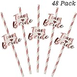 48 Pieces Rose Gold Hen Party Paper Straws with Team Bride Flags Team Bride Straws Hen Party Straws Rose Gold Straw Bridal Shower Paper Straws Bachelorette Accessories Bridal Party Tableware