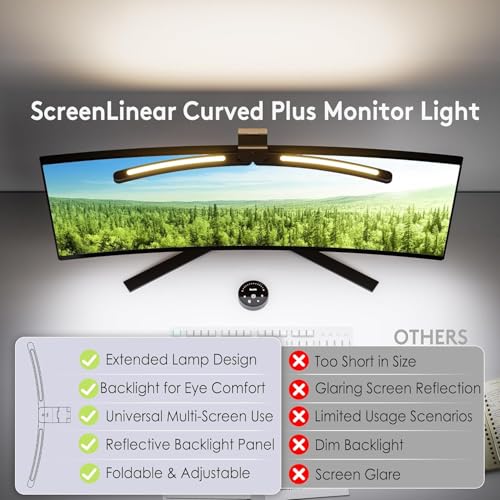 Quntis 66CM Curved Monitor Light Bar with Remote Backlight, Foldable Monitor Lamp with Auto-Dimming, Stepless Dimming, Eye Care No Glare Anti-Blue Screen Light Bar for Gaming Home Office