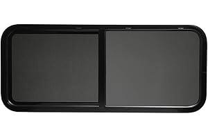 KAWAYY ToughGrade Horizontal Sliding Black RV Window 48" X 20" X 1 1/2" Includes Mounting Ring and Screen