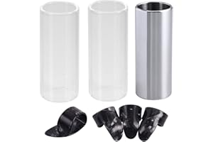 Guitar Slides Set, Include 2 Glass Slides, 1 Steel Guitar Slide, 4 Thumb & Finger Picks for Electric and Acoustic, Medium