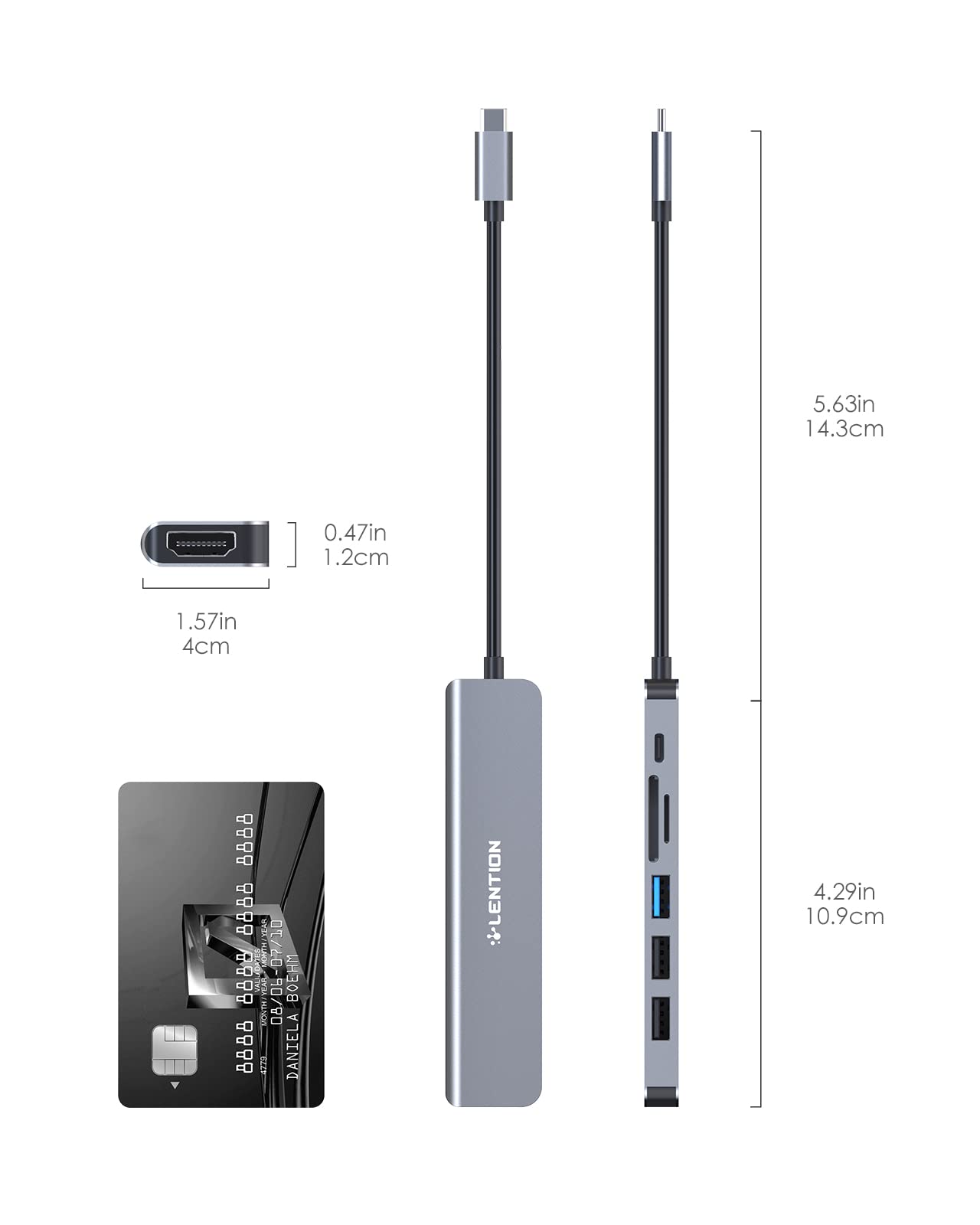 LENTION USB C Hub with 100W Charging, 4K HDMI, Dual Card Reader, USB 3.0 & 2.0 Compatible MacBook Pro, New Mac Air/Surface, Chromebook, More, Stable Driver Adapter (CB-CE18, Space Gray)