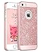 BENTOBEN iPhone SE Case, iPhone 5S Case, iPhone 5 Case, Studded Sparkly Rhinestone Laminate with Shiny Faux Leather Slim Bling Glitter Phone Protective iPhone 5 5S SE Case for Girls, Rose Gold