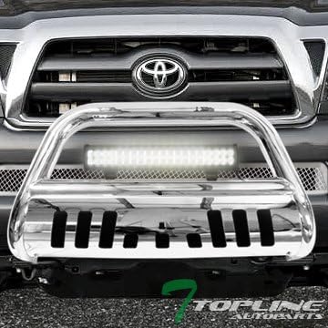 Topline Autopart S/S Chrome Bull Bar Bumper Guard+120w Cree Led Fog Light V2 05-15 For Toyota Tacoma