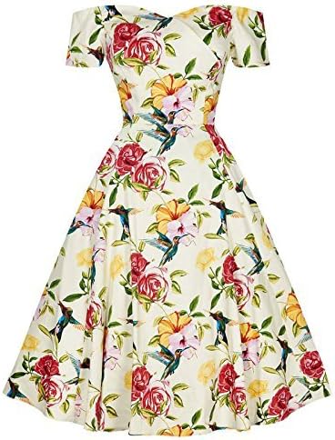 Lady Vintage 50s Liliana Hummingbird Off Shoulder Dress - UK 22-24 (4XL)