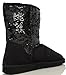 Black Sequin Faux Suede Fur Lining Comfort Ankle Boots Bling