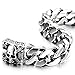 Mens Large Stainless Steel Curb Chain Bracelet with Fleur De Lis and Skull, Biker Gothic, Polished