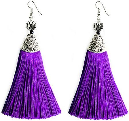 Handcrafted Purple Long Tassel Drop Dangle Fringe Earrings Chic Fashion Jewelry