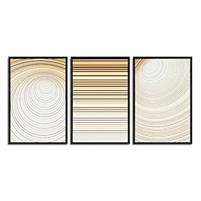 Framed Canvas Wall Art for Living Room, Bedroom Gold Geometric Canvas Prints for Home Decoration Ready to Hanging - 16"x24"x3 Panels