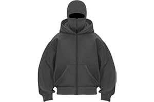 Mens Hoodies Unisex Balaclava Hoodie with Face Mask Double Hooded Jacket Zip Up Coat Wind Resistant Hooded Sweatshirt