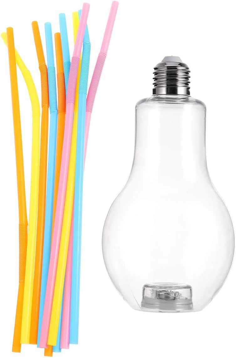 5pcs Light Bulb Shaped Empty Plastic Bottles with Straw LED