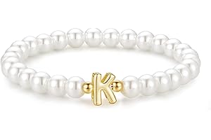 M MOOHAM Pearl Initial Bracelet for Women - Dainty Beaded Charm Bracelets for Women Trendy Charm Letter A-Z Personalized Pearl Jewelry Gifts