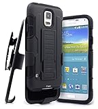 Galaxy S5 Case, Nagebee - Hybrid Hard Armor Stand with Holster Locking Belt Swivel Clip Combo Case for Samsung Galaxy S5 (Military Black)