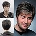 Menoqi Men's Short Straight Layered Wig Side Swept Fringe Hairstyle Heat Resistant Wigs Human Hair Wigs Natural Looking Wigs with Wig Cap WIG079