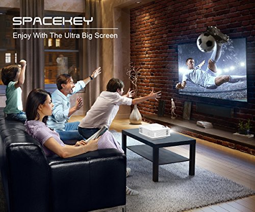 SPACEKEY Mini Portable Projector Multimedia Home Theater Video Projector Support 1080P with HDMI, USB, VGA, AV Ports for Home Cinema, White