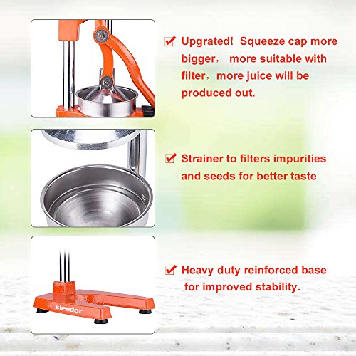 Slendor Commercial Citrus Juicer Manual Fruit Juicer and Orange Squeezer Metal Hand Press Juice, Heavy Duty Orange Juicer Lemon Lime Squeezer Pomegranate Premium Quality with Bonus Skimmer Spoon