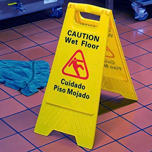 Two Sided Wet Floor Caution Sign English Spanish Yellow Import