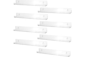 Sooyee 8 Pack 15 Inch Acrylic Invisible Kids Floating Bookshelf for Kids Room,Modern Picture Ledge Display Toy Storage Wall Shelf,Clear (8 PACK)
