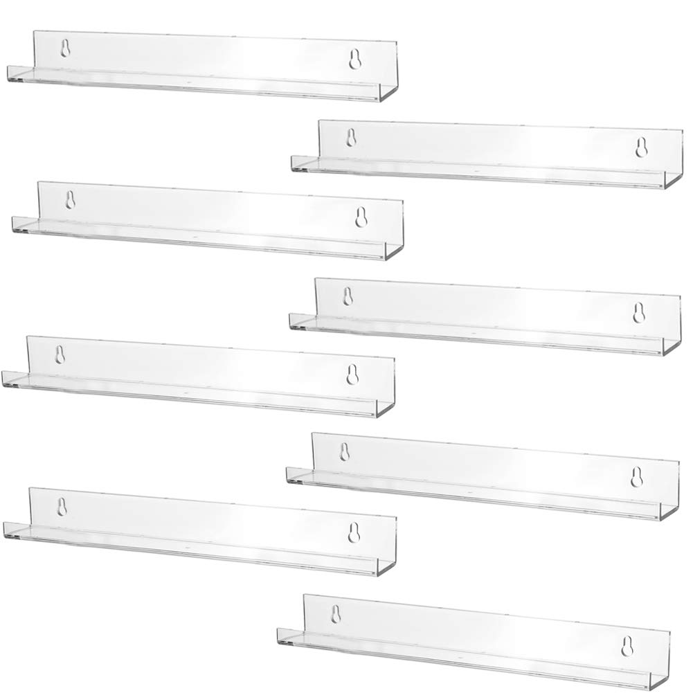 Photo 1 of Sooyee 8 Pack 15 Inch Acrylic Invisible Kids Floating Bookshelf for Kids Room,Modern Picture Ledge Display Toy Storage Wall Shelf,Clear (8 Pack)