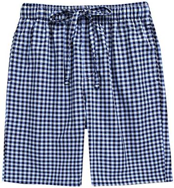 Cotton Lounge Pants for Men - 100% Woven Soft Cotton Plaid Check Lounger Sleeping Pajama Pants with Pockets