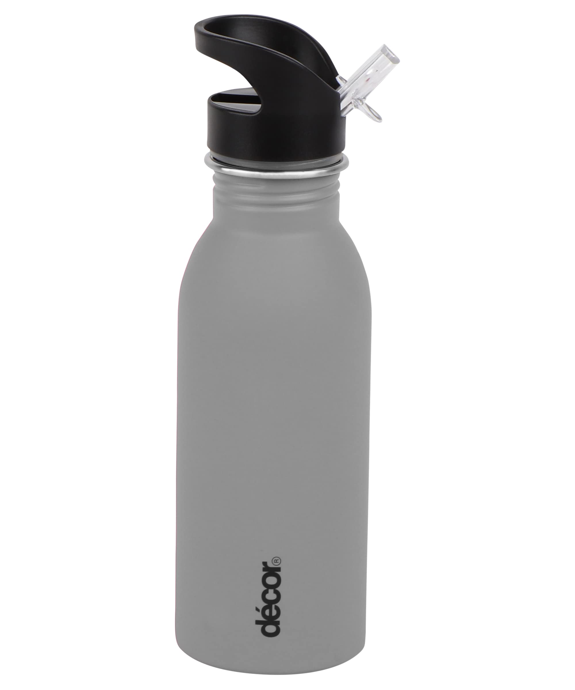 Décor Snap n Seal 500ml Stainless Steel Water Bottle with Straw, BPA Free - Leakproof Metal Flask with Carry Handle for School, Travel, Work & Gym - Ideal Drinking Bottle for Kids & Adults - Grey