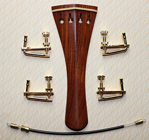 FidgetKute Rosewood Violin Tailpiece 4/4 Size with Tail Gut Four fine Tuners Show One Size