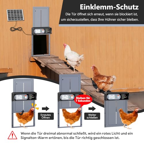 CHAMUTY Automatic Chicken Flap Solar Aluminium Electric Chicken Flap Automatic with LED Display, Light Sensor, Timer, Remote Control, Chicken Coop Door, Grey