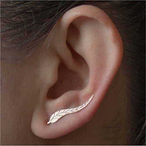 Youmei Women Girl Lady MinimalistMetal leaf leaves ear clip(Silver)