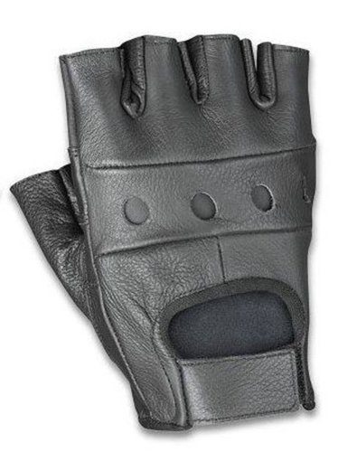 The Bikers Zone Cowhide Leather Fingerless Glove (Black, XL)