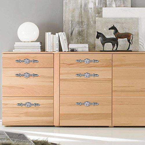 Fvstar 5pcs Crystal Cabinet Handles Dresser Drawer Knobs Diamond Glass Cupboard Handles Wardrobe Pulls with Plate and Screws for Living Room Kitchen Bedroom