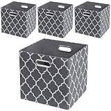 Storage Cubes,11×11 Collapsible Fabric Storage Bins Boxes Baskets - Set of 4, Grey Lantern Patterned