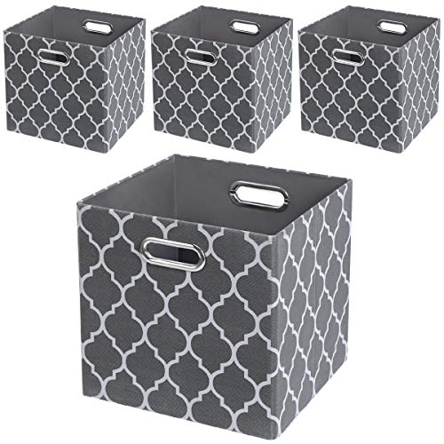 Storage Cubes,11×11 Collapsible Fabric Storage Bins Boxes Baskets - Set of 4, Grey Lantern Patterned