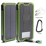 Solar Power, 12000mAh Portable Solar Powered Phone Charger Dual USB Solar External Battery Pack Power Bank for Cellphones With Solar LED Lights For Emergency or As A Camping Light (Green)